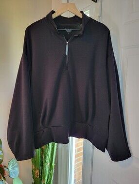 Athleta Womens 1/4 Super Soft Black Fleece Pullover Hip Pocket, Size Womens 3XL